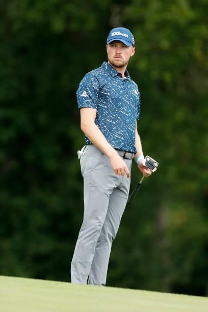Richard Mansell of England looks on from the ninth hole during Day Two of The D+D Real Czech Masters at Albatross Golf Resort on August 20, 2021 in...