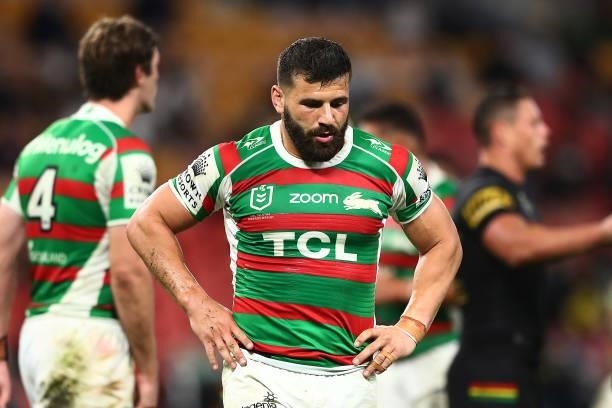 Josh Mansour of the Rabbitohs looks dejected during the round 23 NRL match between the Penrith Panthers and the South Sydney Rabbitohs at Suncorp...