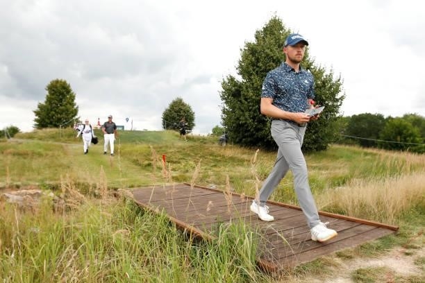 Richard Mansell of England makes his way along the ninth hole during Day Two of The D+D Real Czech Masters at Albatross Golf Resort on August 20,...