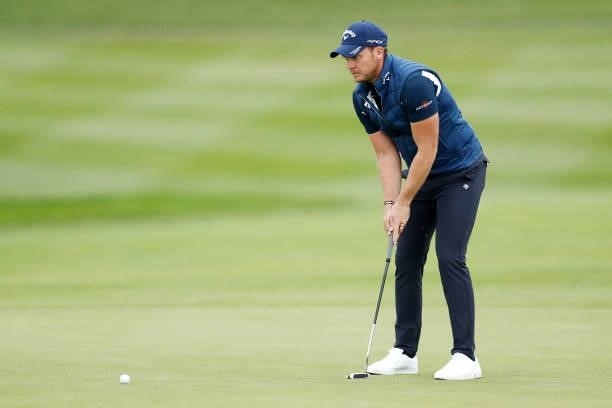 Danny Willett of England lines up a shot on the ninth hole during Day Two of The D+D Real Czech Masters at Albatross Golf Resort on August 20, 2021...