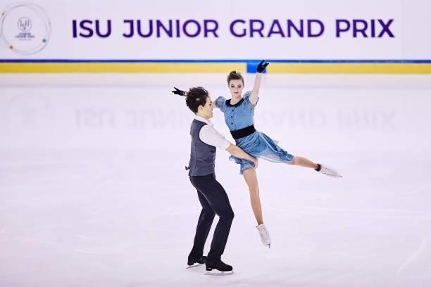 Darya Grimm and Michail Sacitskiy of Germany compete in the Junior Ice Dance Rhythm Dance during the ISU Junior Grand Prix of Figure Skating at...