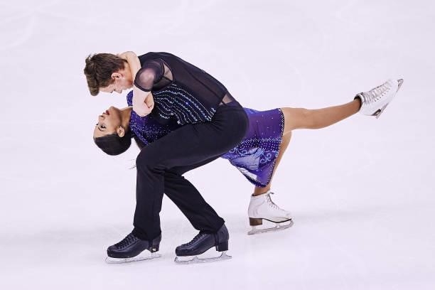 Celina Fradji and Jean-Hans Fourneaux of France compete in the Junior Ice Dance Rhythm Dance during the ISU Junior Grand Prix of Figure Skating at...