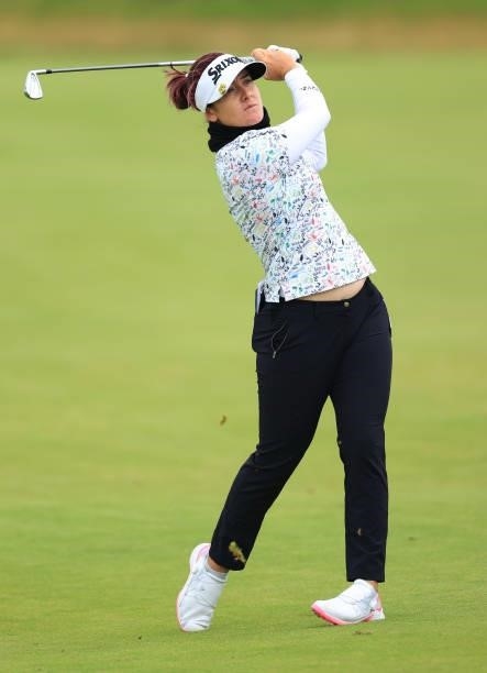Hannah Green of Australia plays her second shot on the seventeenth hole during Day Two of the AIG Women's Open at Carnoustie Golf Links on August 20,...