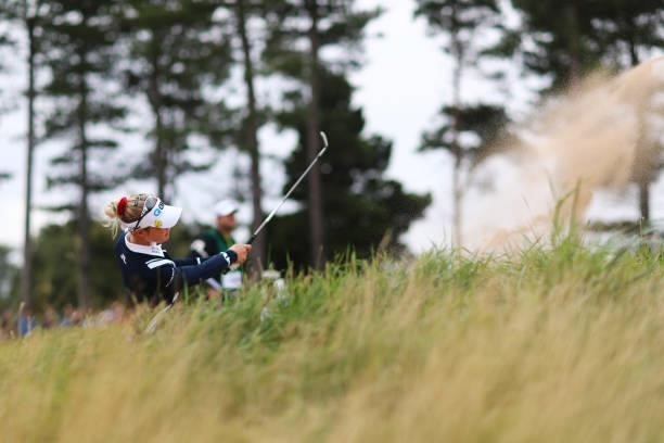 Nelly Korda of The United States plays her second shot on the eleventh hole during Day Two of the AIG Women's Open at Carnoustie Golf Links on August...