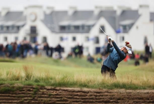 Nelly Korda of The United States plays her second shot on the fifteenth hole during Day Two of the AIG Women's Open at Carnoustie Golf Links on...