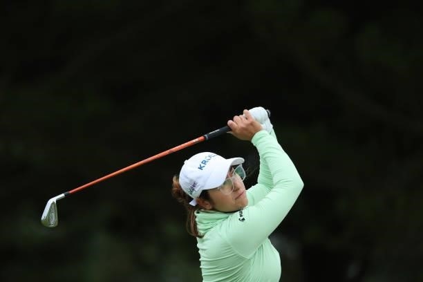 Marina Alex of The United States tees off on the eighth hole during Day Two of the AIG Women's Open at Carnoustie Golf Links on August 20, 2021 in...