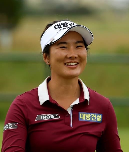Su Oh of Australia on the 11th tee during the second round of the AIG Women's Open at Carnoustie Golf Links on August 20, 2021 in Carnoustie,...