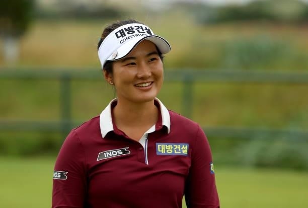 Su Oh of Australia on the 11th tee during the second round of the AIG Women's Open at Carnoustie Golf Links on August 20, 2021 in Carnoustie,...