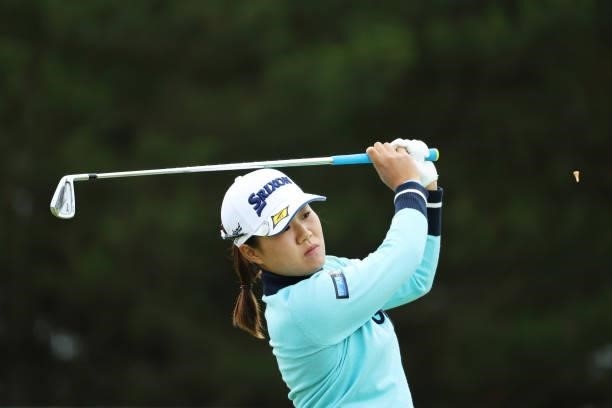 Nasa Hataoka of Japan tees off on the eighth hole during Day Two of the AIG Women's Open at Carnoustie Golf Links on August 20, 2021 in Carnoustie,...