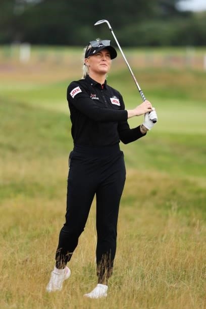 Charley Hull of England looks on after playing her second shot on the seventh hole during Day Two of the AIG Women's Open at Carnoustie Golf Links on...