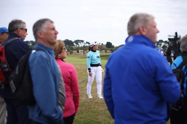 Nasa Hataoka of Japan looks on from the seventh hole during Day Two of the AIG Women's Open at Carnoustie Golf Links on August 20, 2021 in...