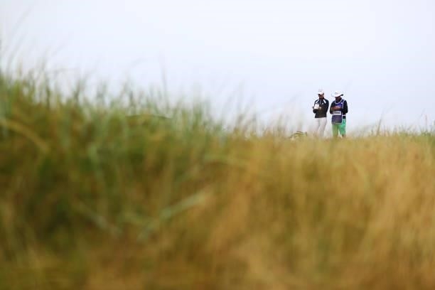 Madelene Sagstrom of Sweden prepares for her second shot on the eighteenth hole during Day Two of the AIG Women's Open at Carnoustie Golf Links on...