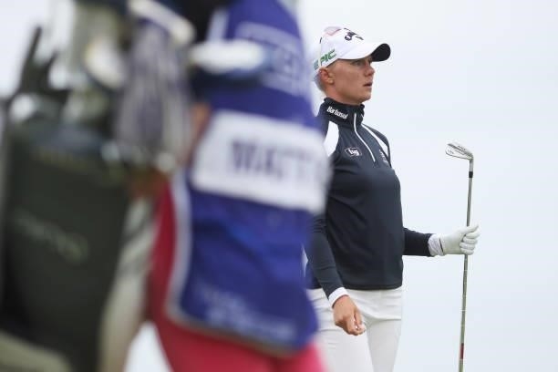 Madelene Sagstrom of Sweden looks on from the seventeenth tee during Day Two of the AIG Women's Open at Carnoustie Golf Links on August 20, 2021 in...