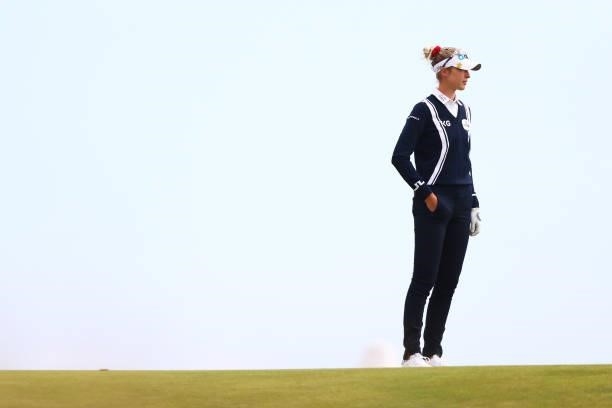 Nelly Korda of The United States looks on across the first hole during Day Two of the AIG Women's Open at Carnoustie Golf Links on August 20, 2021 in...