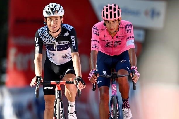 Diego Andres Camargo Pineda of Colombia and Team EF Education - Nippo reacts after crosses the finishing line the 76th Tour of Spain 2021, Stage 7 a...