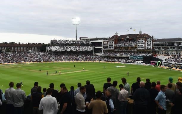 General view of play during the Eliminator match of The Hundred between Southern Brave Men and Trent Rockets Men at The Kia Oval on August 20, 2021...