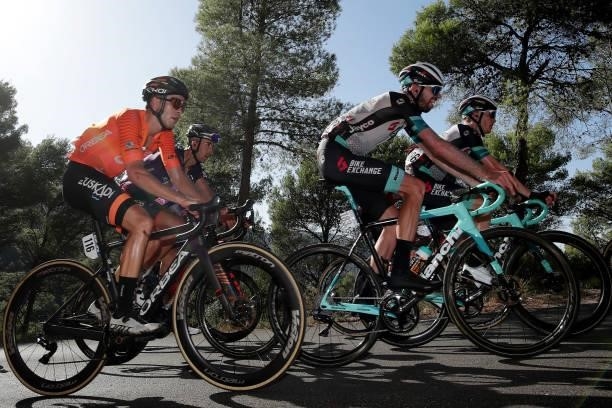 Gotzon Martin Sanz of Spain and Team Euskaltel - Euskadi and Damien Howson of Australia and Team BikeExchange compete during the 76th Tour of Spain...