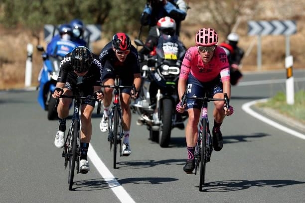 Michael Storer of Australia and Team DSM and Lawson Craddock of United States and Team EF Education - Nippo compete in the breakaway during the 76th...