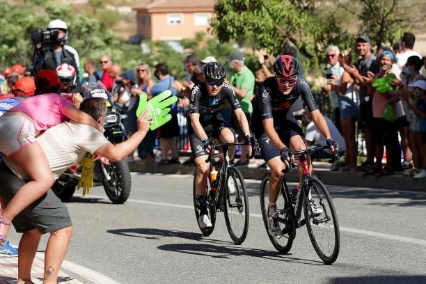 Michael Storer of Australia and Team DSM and Pavel Sivakov of Russia and Team INEOS Grenadiers compete in the breakaway during the 76th Tour of Spain...