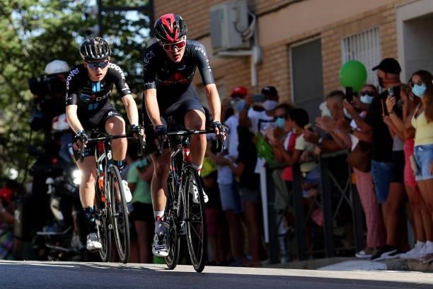 Michael Storer of Australia and Team DSM and Pavel Sivakov of Russia and Team INEOS Grenadiers compete in the breakaway during the 76th Tour of Spain...