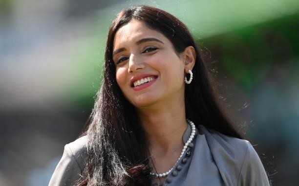 Zainab Abbas working for Sky television before the Eliminator match of The Hundred between Oval Invincibles Women and Birmingham Phoenix Women at The...