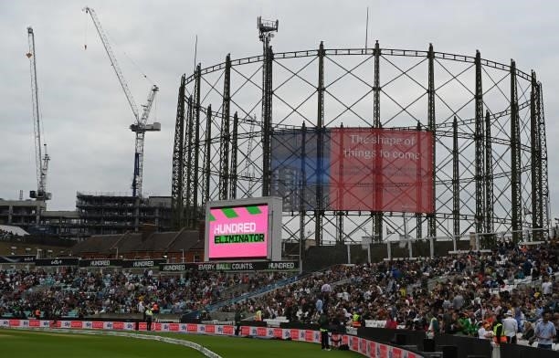 Big screen at the ground before the Eliminator match of The Hundred between Southern Brave Men and Trent Rockets Men at The Kia Oval on August 20,...