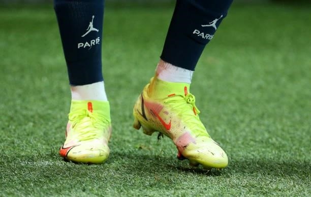 Illustration of Nike boots of Kylian Mbappe of PSG during the Ligue 1 match between Stade Brestois 29 and Paris Saint-Germain at Stade Francis Le Ble...