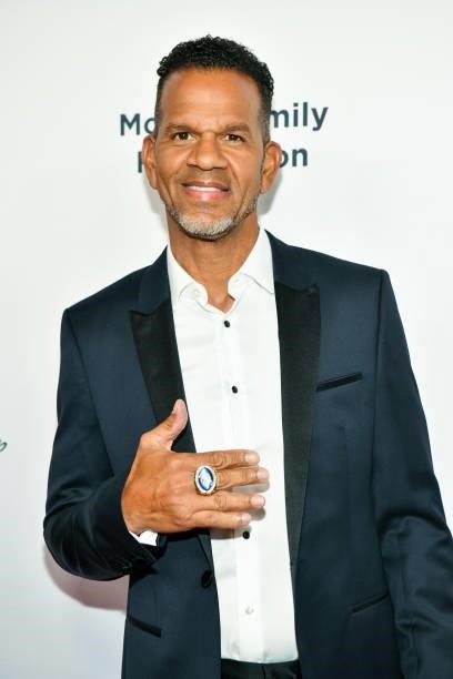 Andre Reed shows off his Class of 2014 Pro Football Hall of Fame ring at the Harold and Carole Pump Foundation Gala at The Beverly Hilton on August...