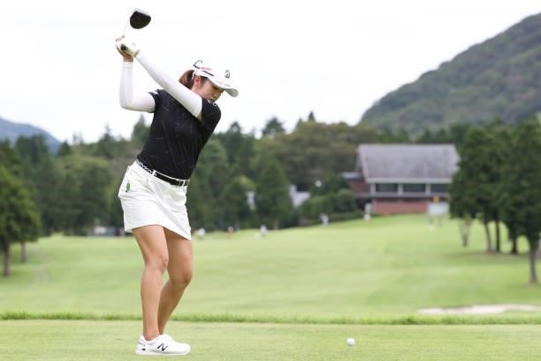 Mone Inami of Japan hits her tee shot on the 6th hole during the second round of the CAT Ladies at Daihakone Country Club on August 21, 2021 in...