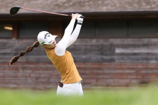 Asuka Kashiwabara of Japan hits her tee shot on the 1st hole during the second round of the CAT Ladies at Daihakone Country Club on August 21, 2021...