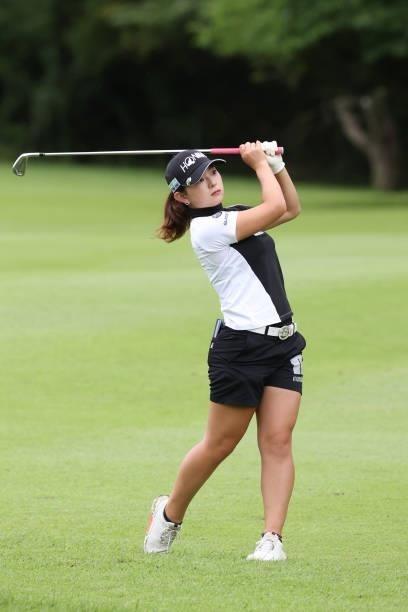 Momo Yoshikawa of Japan hits her second shot on the 2nd hole during the second round of the CAT Ladies at Daihakone Country Club on August 21, 2021...