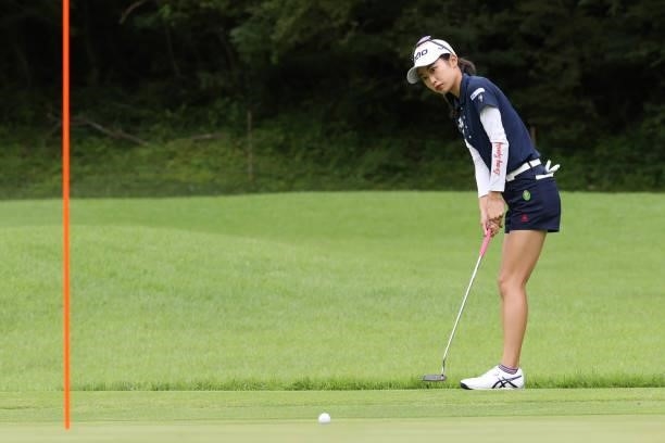Yuka Yasuda of Japan putts on the 1st hole during the second round of the CAT Ladies at Daihakone Country Club on August 21, 2021 in Hakone,...
