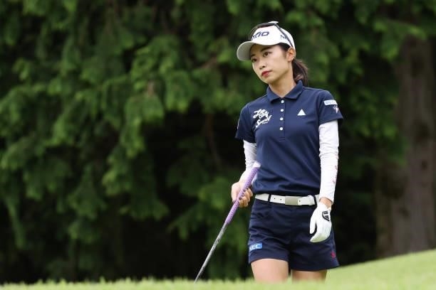 Yuka Yasuda of Japan hits her tee shot on the 2nd hole during the second round of the CAT Ladies at Daihakone Country Club on August 21, 2021 in...