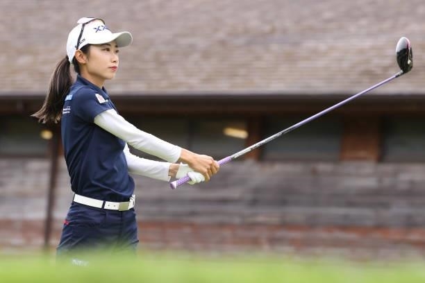 Yuka Yasuda of Japan hits her tee shot on the 1st hole during the second round of the CAT Ladies at Daihakone Country Club on August 21, 2021 in...