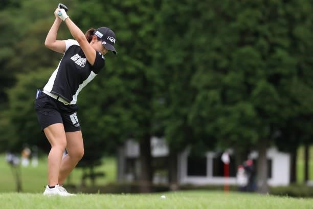 Momo Yoshikawa of Japan hits her tee shot on the 3rd hole during the second round of the CAT Ladies at Daihakone Country Club on August 21, 2021 in...