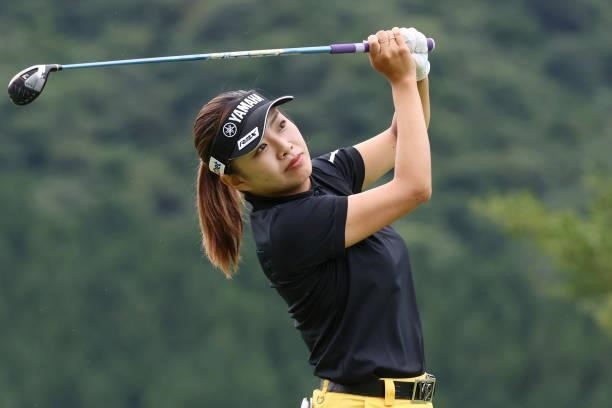 Maria Shinohara of Japan hits her tee shot on the 3rd hole during the second round of the CAT Ladies at Daihakone Country Club on August 21, 2021 in...