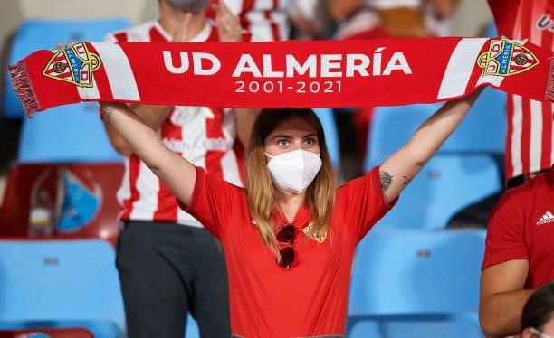 Fan of UD Almeria prior to the LaLiga Smartbank match between UD Almería and Real Oviedo at Municipal de Los Juegos Mediterraneos on August 20, 2021...