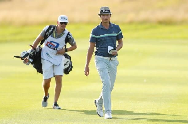 Tapio Pulkkanen of Finland on the 14th hole during Day Three of The D+D Real Czech Masters at Albatross Golf Resort on August 21, 2021 in Prague,...