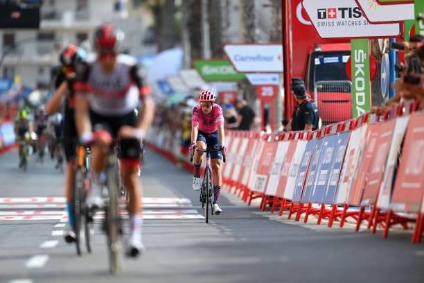 Jens Keukeleire of Belgium and Team EF Education - Nippo reacts after crosses the finishing line in the 76th Tour of Spain 2021, Stage 8 a 173,7 km...