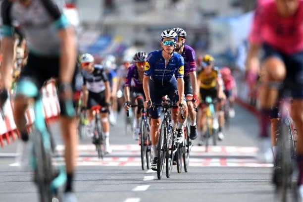 James Knox of United Kingdom and Team Deceuninck - Quick-Step reacts after crosses the finishing line in the 76th Tour of Spain 2021, Stage 8 a 173,7...