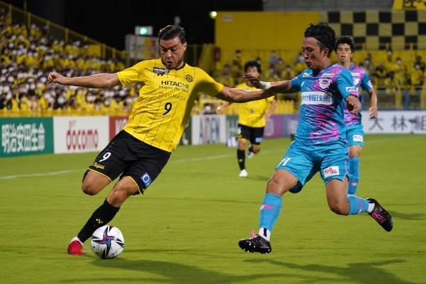 Cristiano of Kashiwa Reysol and Ayumu Ohata od Sagan Tosu compete for the ball during the J.League Meiji Yasuda J1 match between Kashiwa Reysol and...