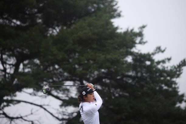 Yealimi Noh of The United States tees off on the fourteenth hole during Day Three of the AIG Women's Open at Carnoustie Golf Links on August 21, 2021...