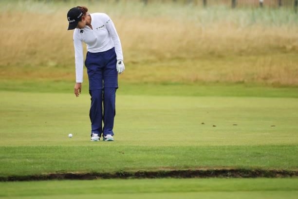 Yealimi Noh of The United States takes a drop on the eighteenth hole during Day Three of the AIG Women's Open at Carnoustie Golf Links on August 21,...