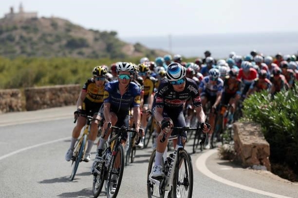 James Knox of United Kingdom and Team Deceuninck - Quick-Step and Jay Vine of Australia and Team Alpecin-Fenix lead the peloton during the 76th Tour...