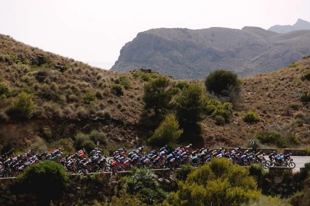General view of the peloton compete during the 76th Tour of Spain 2021, Stage 8 a 173,7 km stage from Santa Pola to La Manga del Mar Menor /...