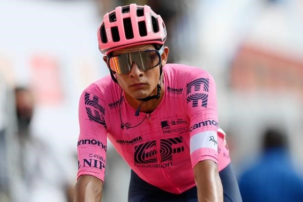 Diego Andres Camargo Pineda of Colombia and Team EF Education - Nippo reacts after crosses the finishing line in the 76th Tour of Spain 2021, Stage 8...