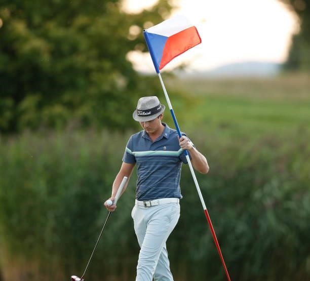 Tapio Pulkkanen of Finland on the 18th hole during Day Three of The D+D Real Czech Masters at Albatross Golf Resort on August 21, 2021 in Prague,...