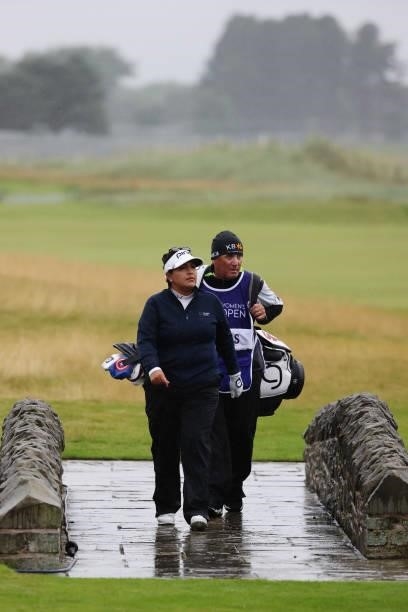Lizette Salas of the United States walks onto the eighteenth green during Day Three of the AIG Women's Open at Carnoustie Golf Links on August 21,...