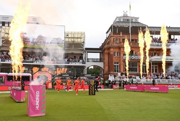 The Birmingham Phoenix Men side take the field during The Hundred Final match between Birmingham Phoenix Men and Southern Brave Men at Lord's Cricket...