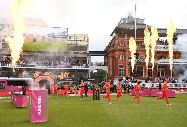 The Birmingham Phoenix Men side take the field during The Hundred Final match between Birmingham Phoenix Men and Southern Brave Men at Lord's Cricket...